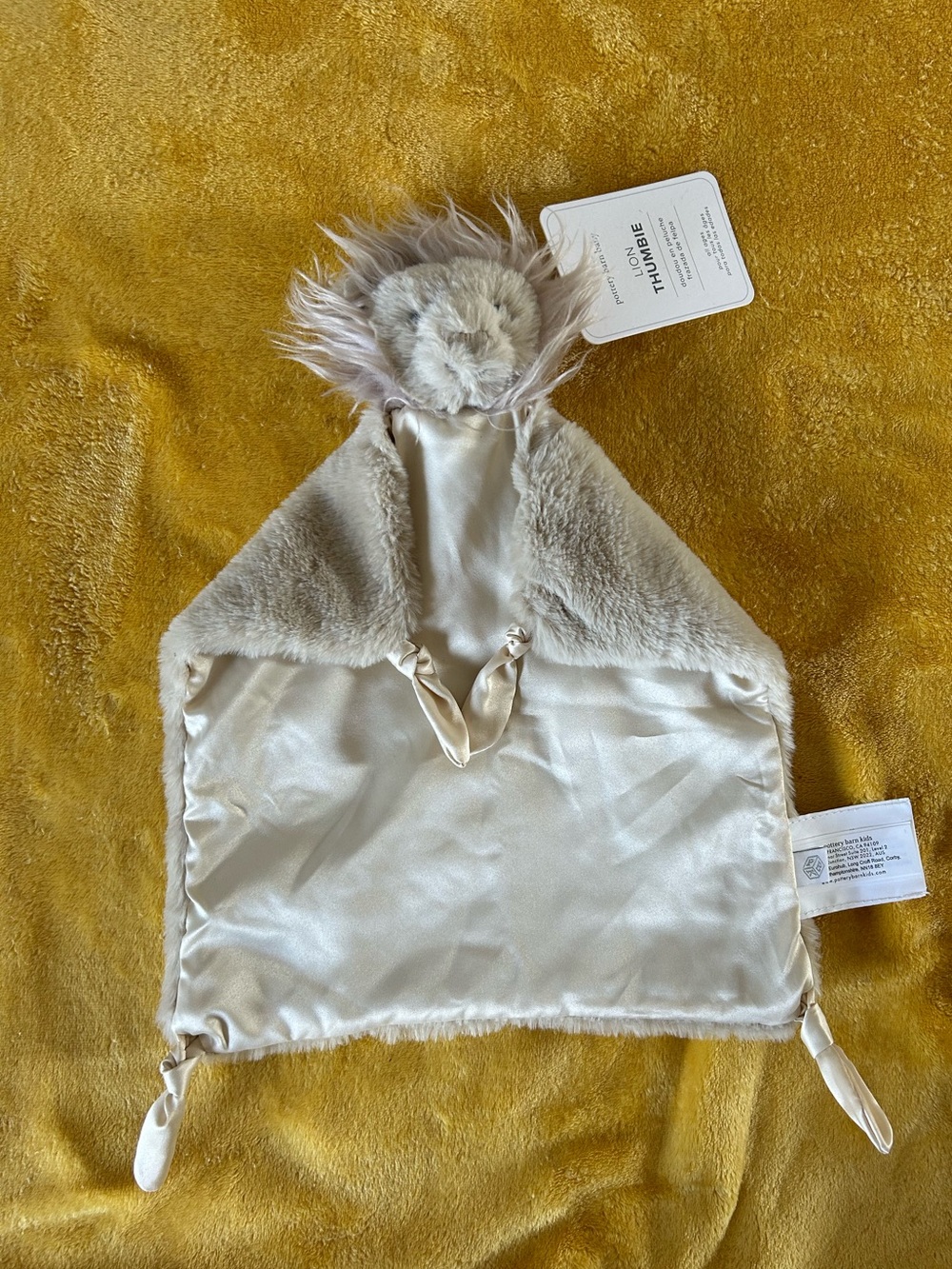 NWT Pottery Barn Kids Lion Security Blanket Lovey Knotted Corners Tan Baby Gift